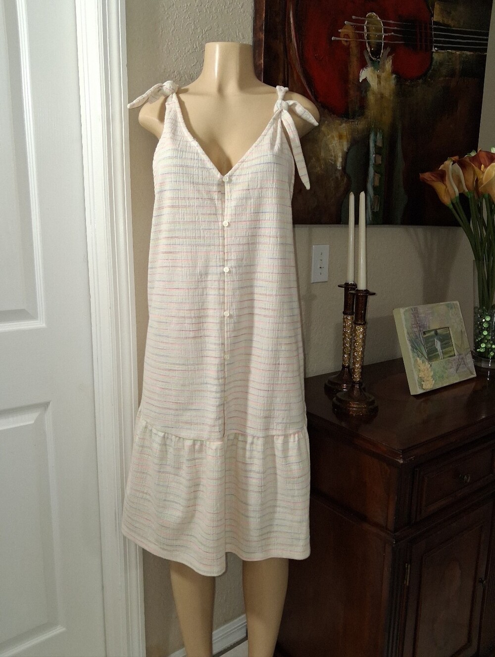 LOFT WHITE W/ LIGHT MULTI COLORED STRIPES  DRESS SZ XLT